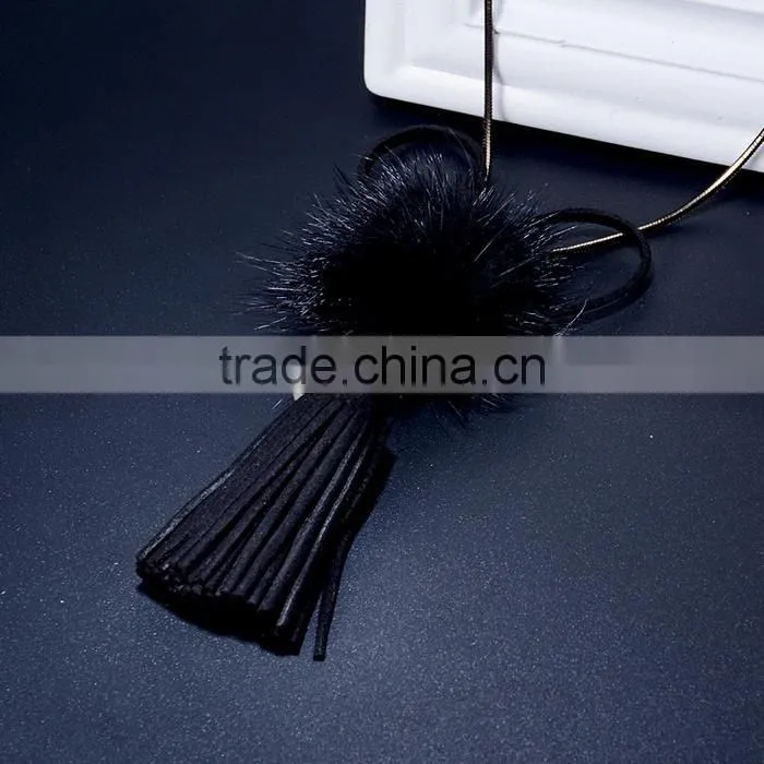 autumn winter mink hair ball pendant necklace velvet tassel long necklace long sweater necklace