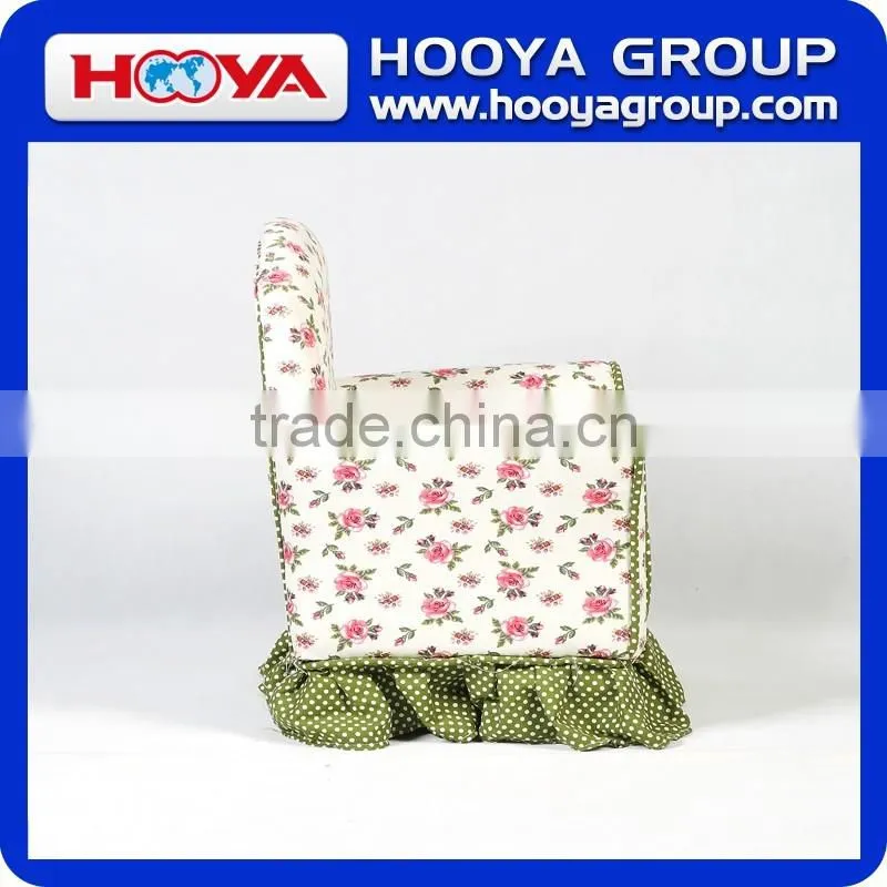 Farmhouse style kids sofa,flower +green bottom white dots cushion,W61cm* D43cm* H48cm,canvas+sponge+crude wood