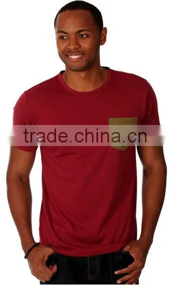 Men's Merlot Cotton Tshirt With Contrast Chest Pocket