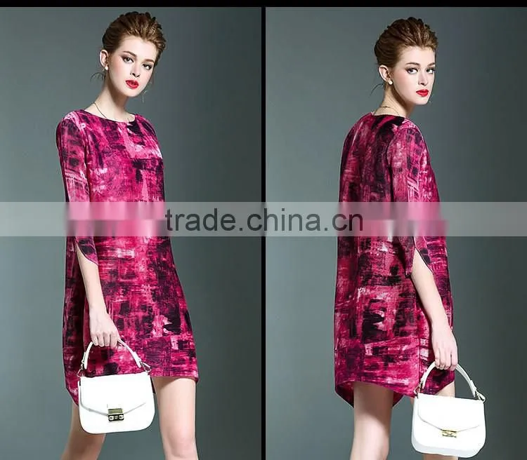 Latest European ladies digital printed gradients wrinkled dresses
