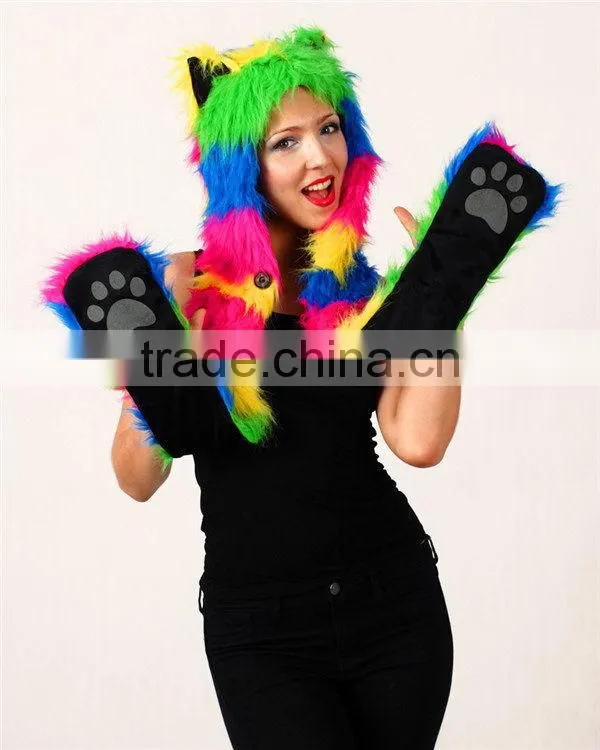 Top grade classical OEM services fuzzy animal hood hats