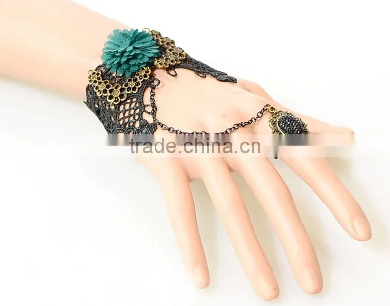 Chiffon lace macrame bracelet with ring set flower charm diamond jewelry set for women