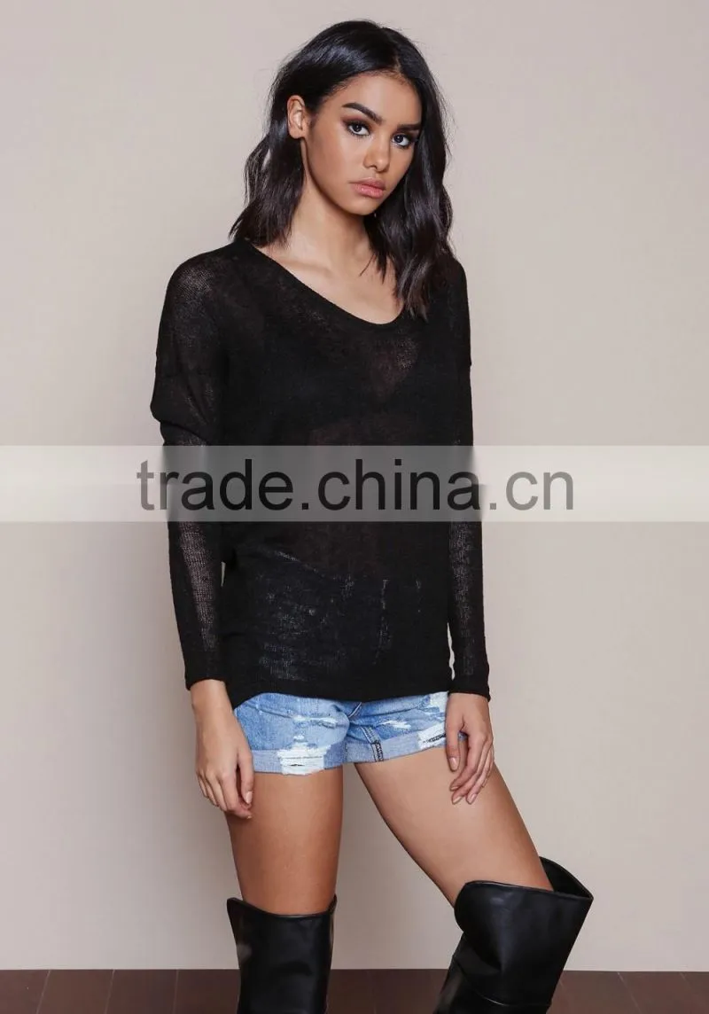 MGOO New Arrival Black Light Knit Tops Sweaters Hi Low Snoopneck Plain Women Sexy Loose Pullovers