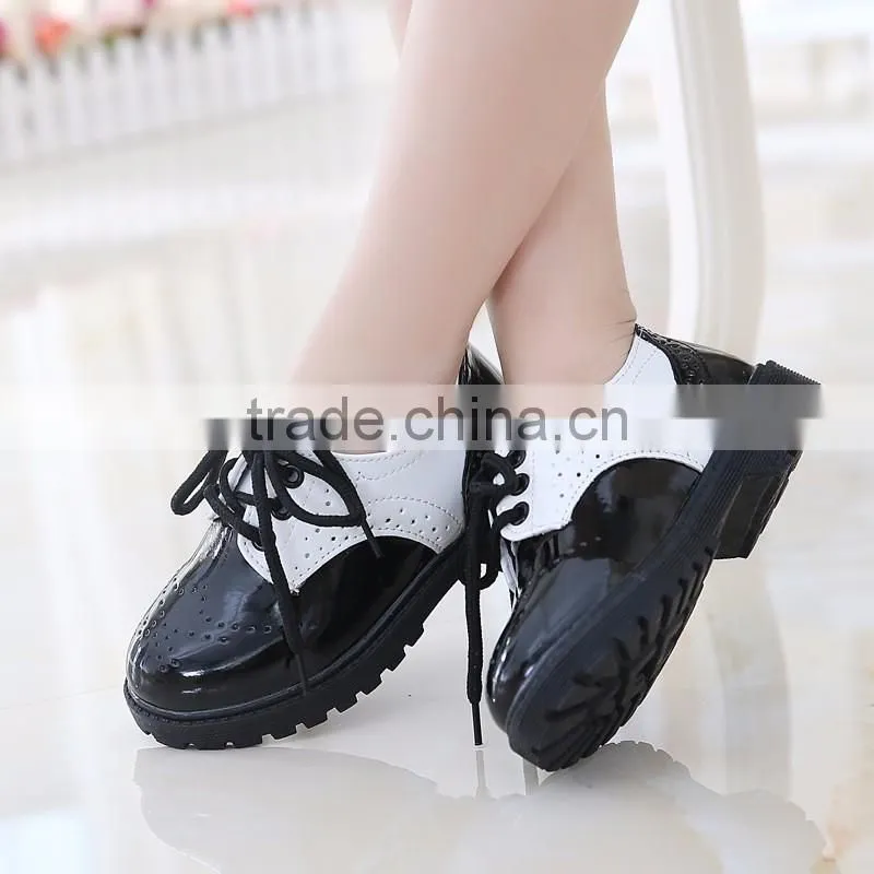 Juqian custom best quality lace up leather black girl school shoes 2016