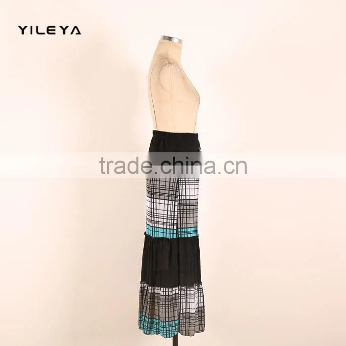 stripped high waist style elastic fashion women turkish long skirts with decoration