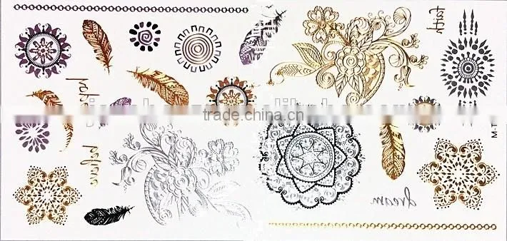 2015 hot sale gold and silver flash tattoo sticker