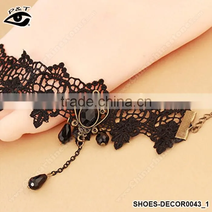 Vintage Style Anklets Black Rhinestone With Metal Chain Feet Ornaments