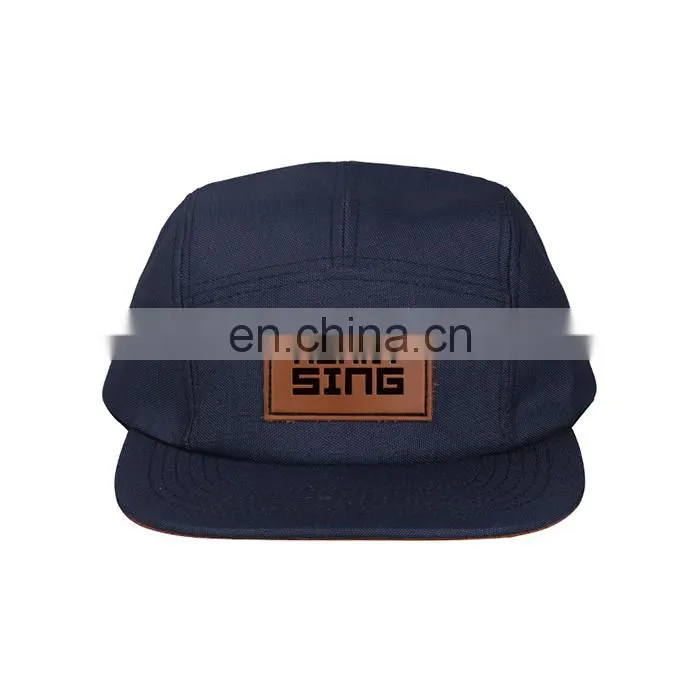 new fashion custom leather patch 5 panle plain dad hat