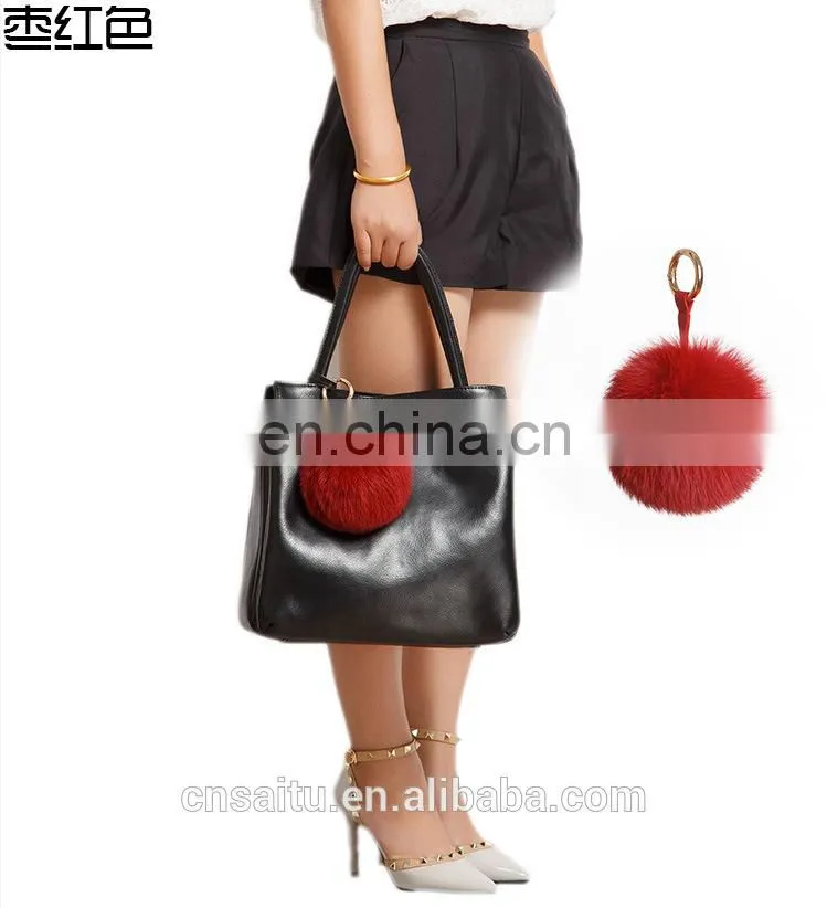 Womens Bag Decoration Charm Handbag Pompom Real Fox Fur Keychains