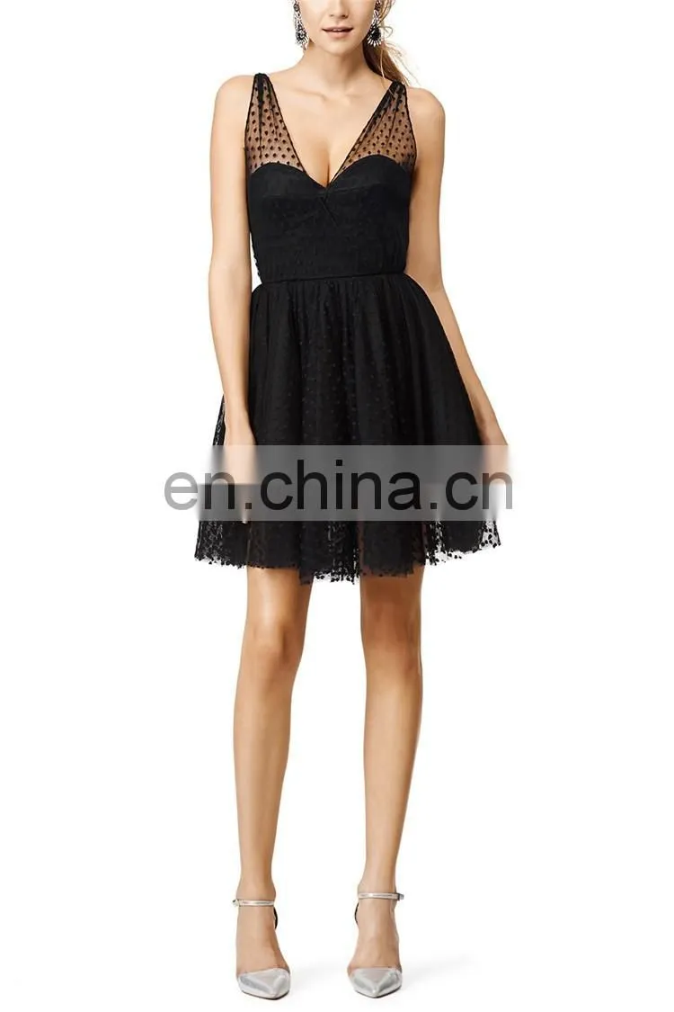 Design sleeveless black tulle classy and flirty ladies party dress 2016
