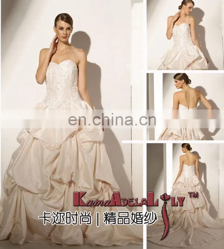 EB1569-PINK charming Soft taffeta sweetheart formal Wedding dress dimple pleat evening dress