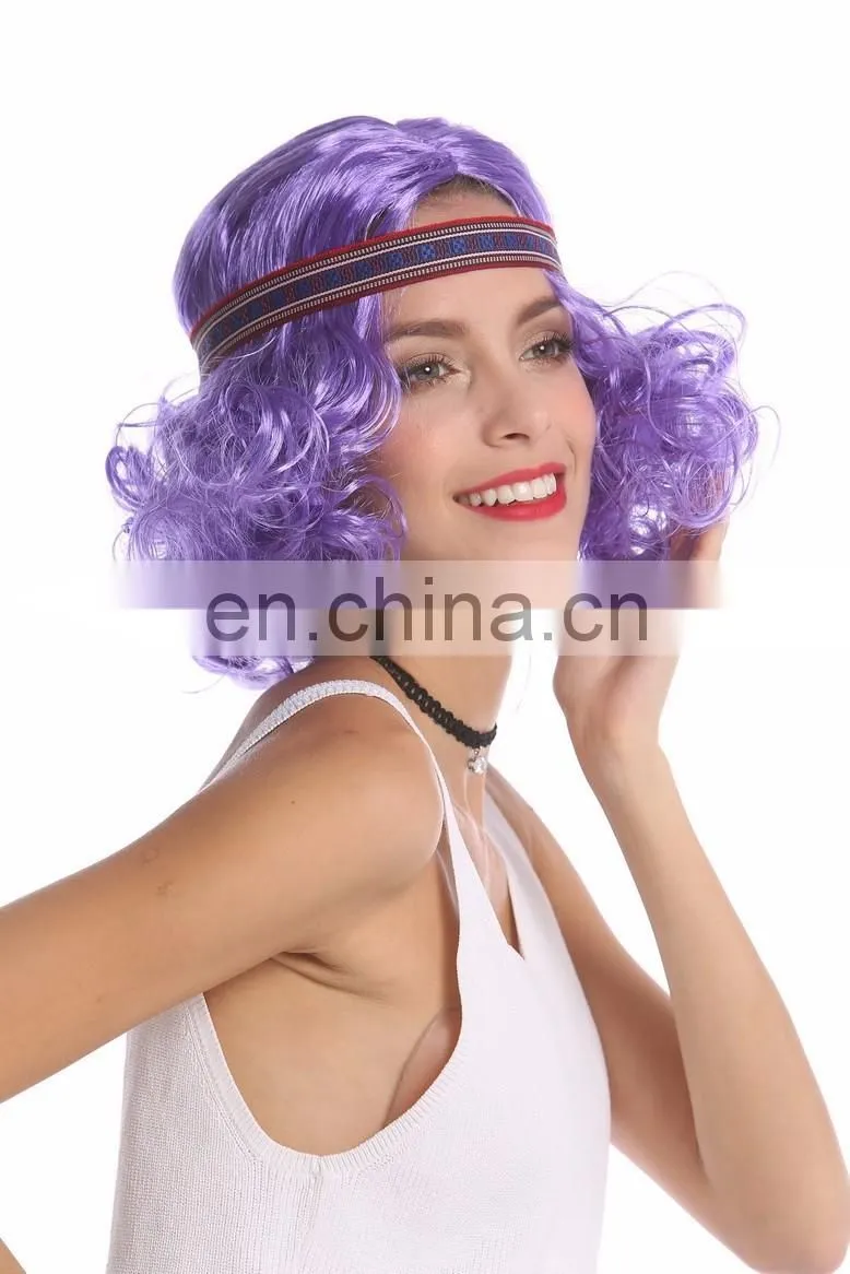 Synthetic purple short wigs with headband P-W235