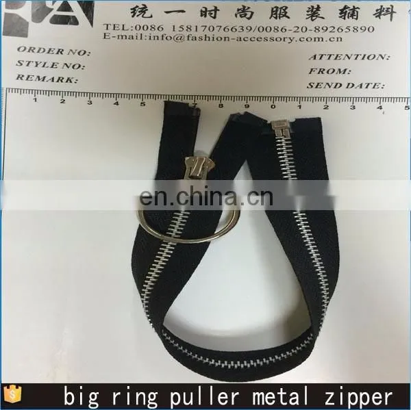 5# black tape slider and big ring puller metal zipper
