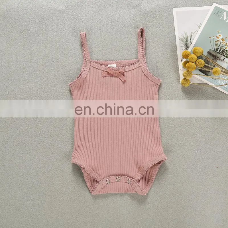 Infants & Toddler Solid Color Spring Autumn Lace Edge Slip Knitted Cotton Romper
