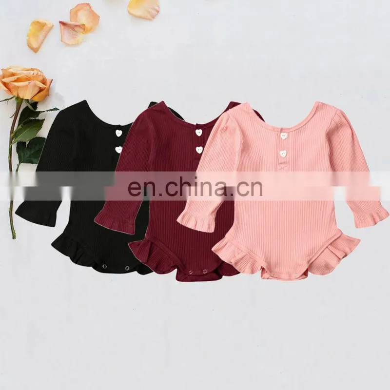 Multi colors long sleeve ruffle baby romper solid cotton rib jumpsuit for babies