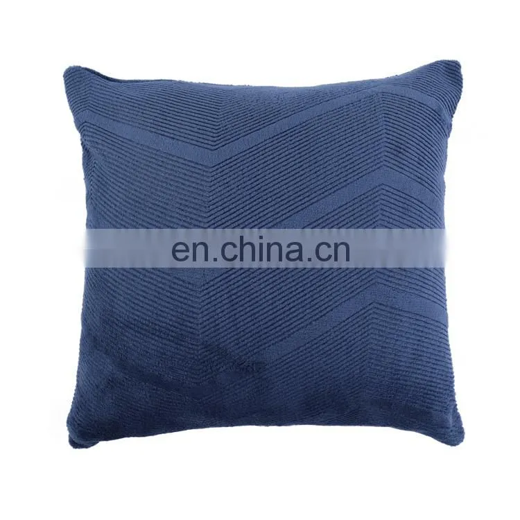 China products 100%polyester navy blue double sides flannel 3D embossed chevron pattern fleece cushion pillow