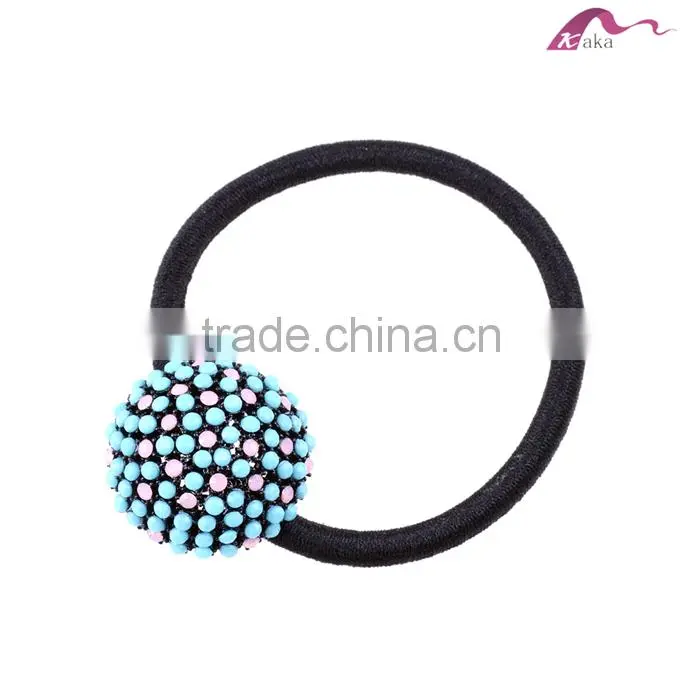 Colored Top Quality Lasted Fancy Style Round Flower Chunky Crystal Dotted Hair Elastic Rubber Bands For Girls Ponytail Holder