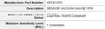 XPC Vented Gauge Pressure Sensors, Transducers XPC01GTC SENSOR VACUUM GAUGE 1PSI 4-SIP Module