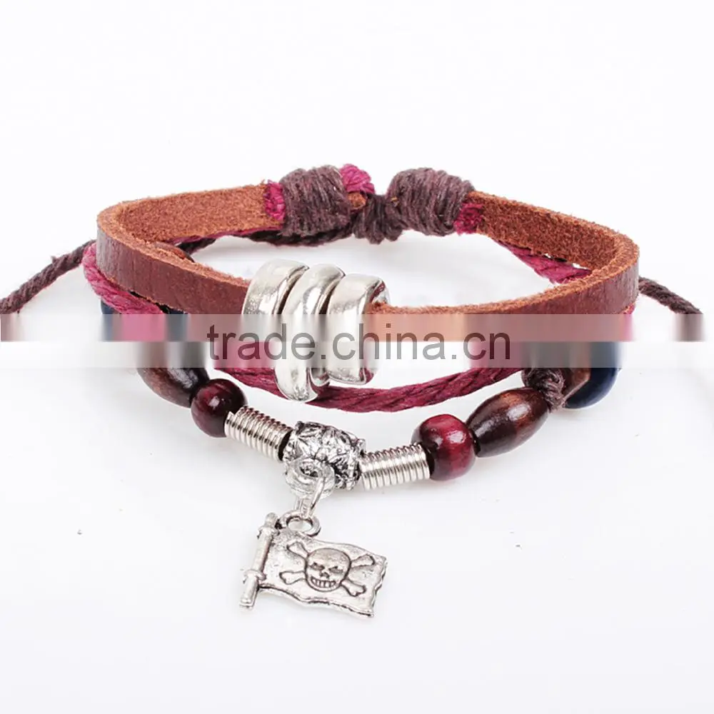 Leather Charm Bracelet Skulls