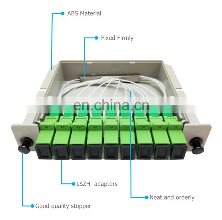 Telecom Grade PLC Splitter 1x8 PLC 1 x 2 Fiber Optic Splitter Cassette Type With SC/APC SC/UPC Connector