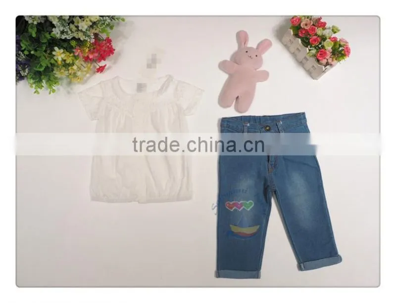 2016 Hot Selling Children Summer Clothes Cowgirl Suits Girls Clothes Sets Fashion Kids Casual Shirt+Jeans 2pcs Sets