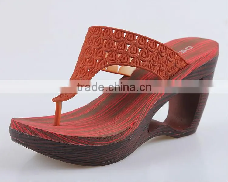 2015 Retro Style Wedges Slippers Waterproof Slippers Wooden Bottom Slippers