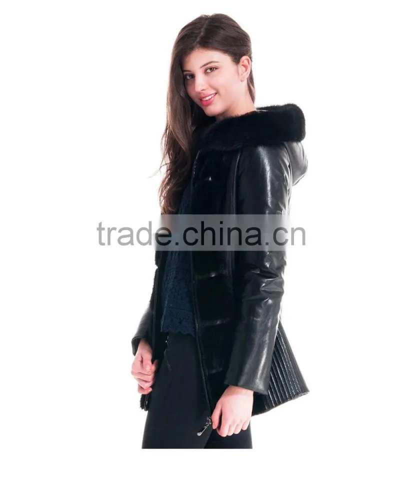 New Design Winter Women Medium Length Slim Fit Coat With Mink Hat Overcoat