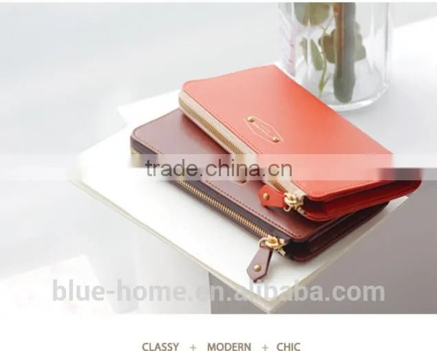 Single zipper around faux leather checkbook wallet Unisex long card holder High quality for waiter