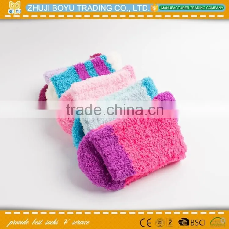 BY-161614 women's warm socks; microfiber terry-loop hosiery colord girl's striped scok