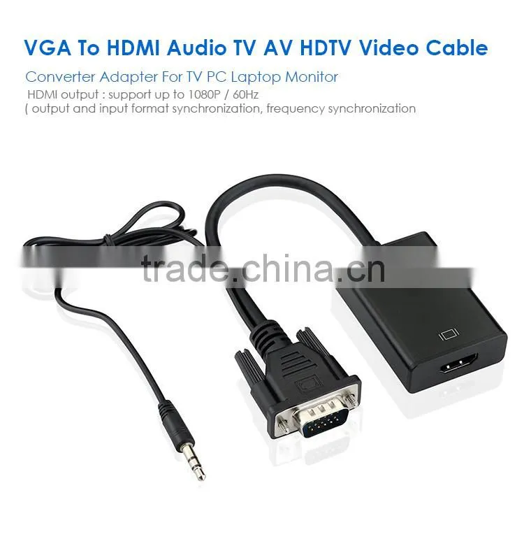 VGA To HDMI Output 1080P HD Audio TV AV HDTV Video Cable Converter Adapter For TV PC Laptop Monitor