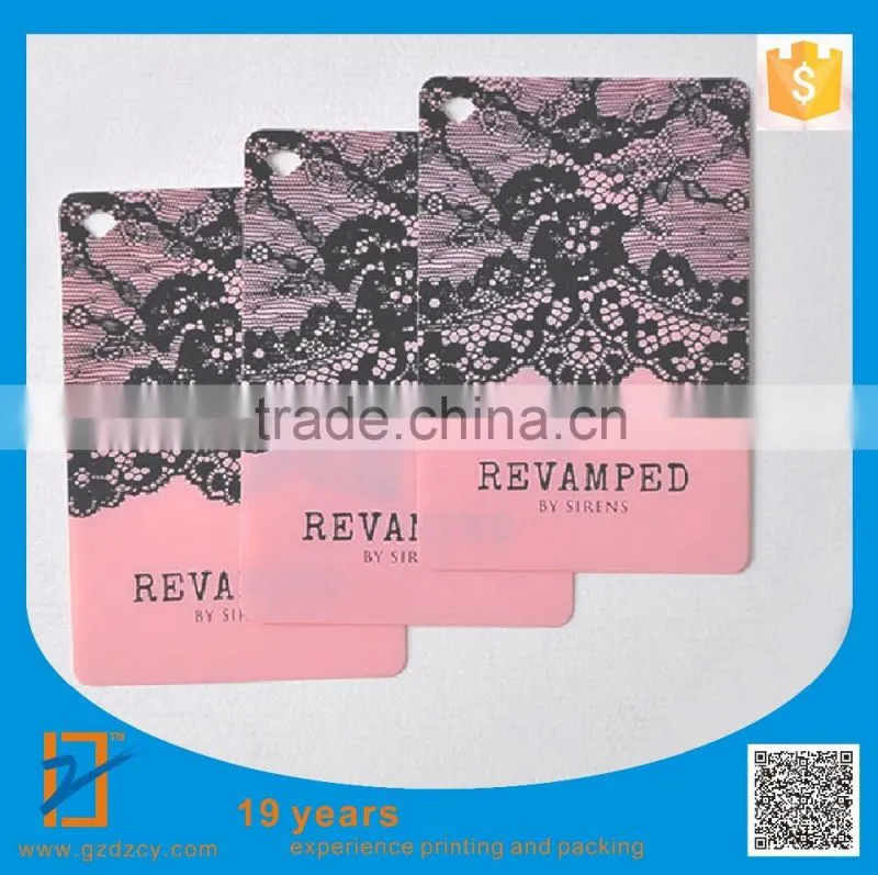 Design white fancy clothing swing tag hang tag price tag