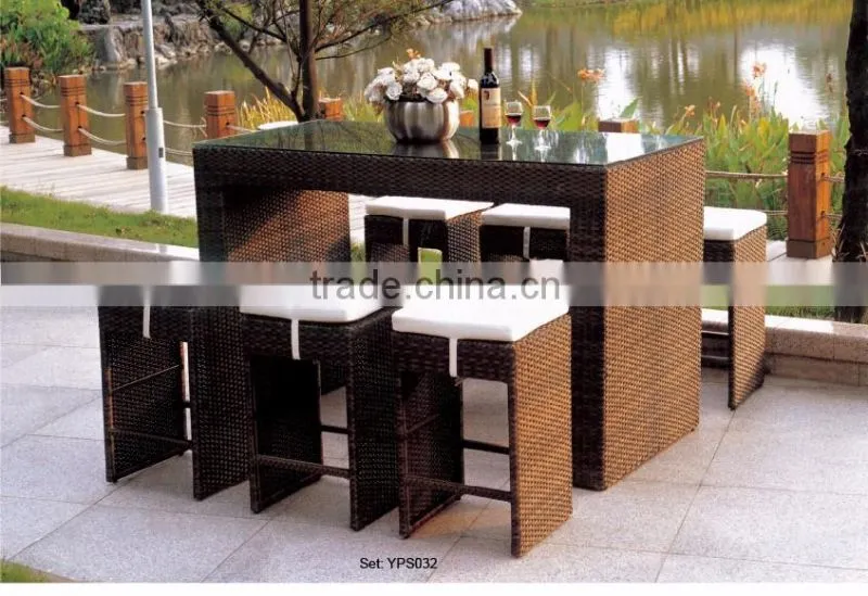 restaurant furniture elegant rattan wicker high long table chairs dining set YPS032