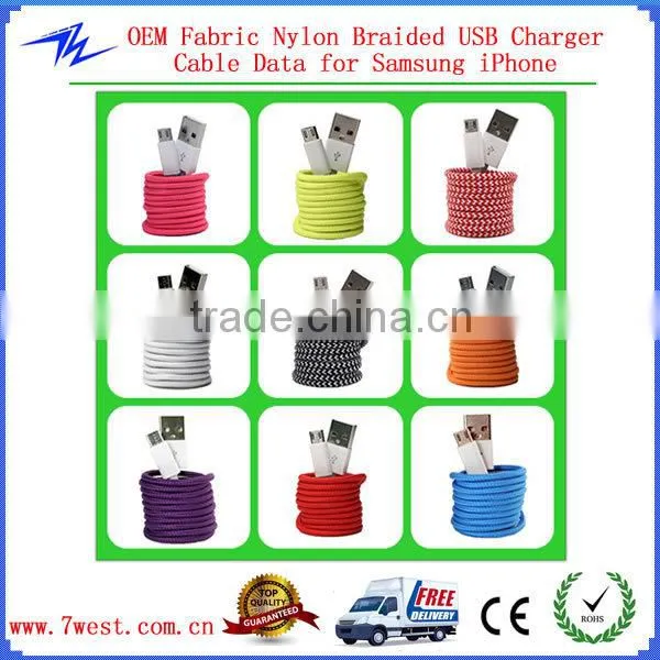 Colorful Nylon Braided Micro USB Charging Cable for iphone4/iphone5/iphone6