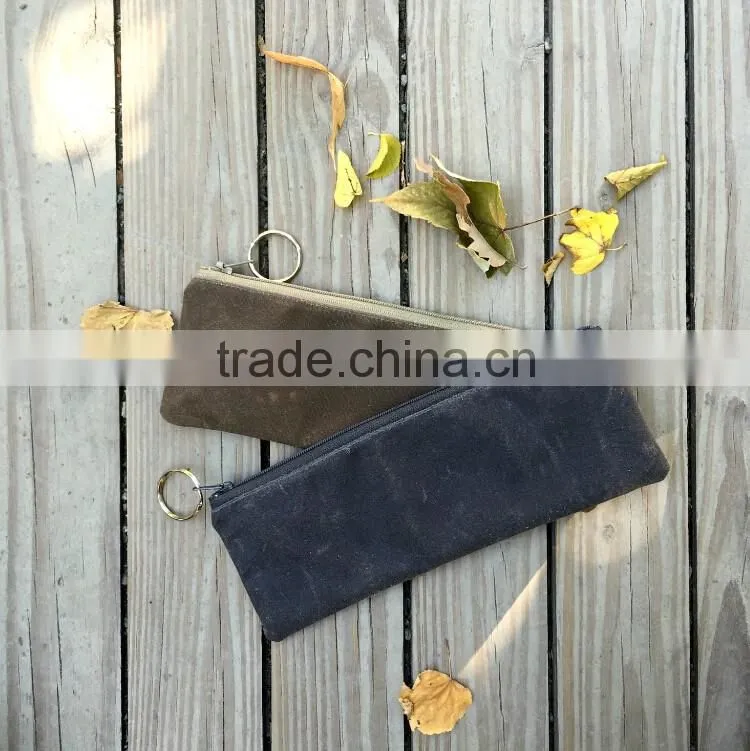 custom high quality small waxed canvas zipper pouch