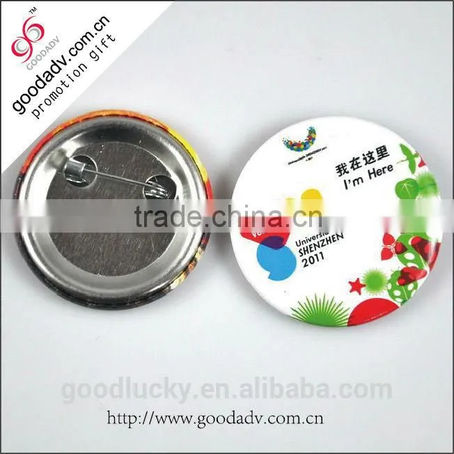 Low price guangzhou tinplate badge/promotional pin badge