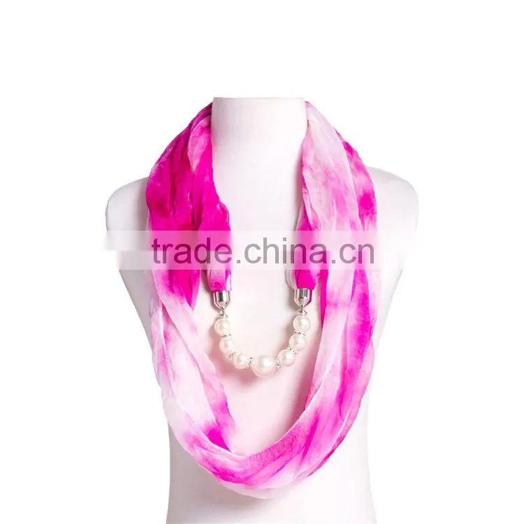 Spring fashion personalized infinity scarf with pearl beads chain for women