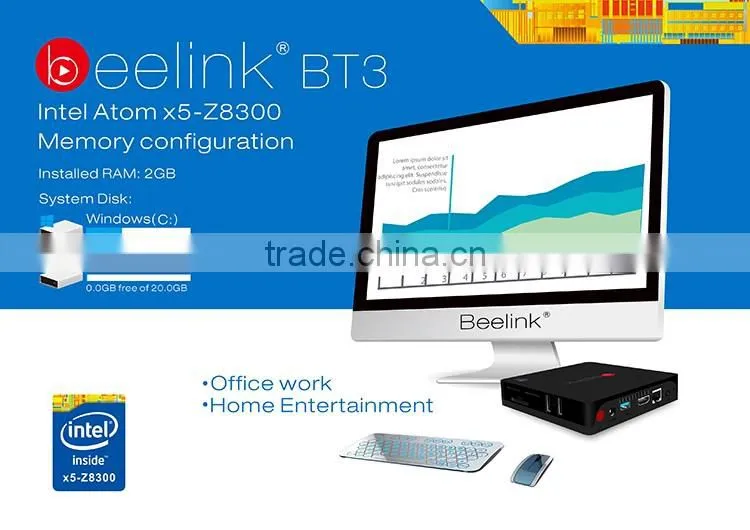 2G RAM 64G eMMC Flash Intel Mini PC powered by Atom x5-Z8300 Window 8.1 OS support 1000M LAN 2.4G/5G dual band wifi BT3 mini PC
