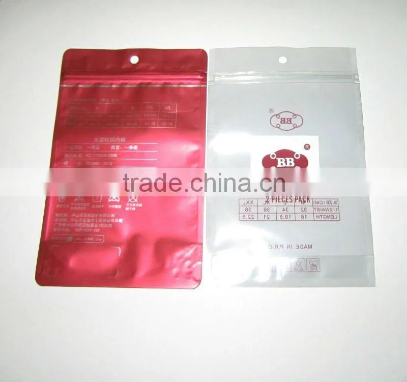 colored plastic clothing underdress packing bag with zip lock