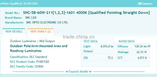 SNC low power 60w led parking lot light, dlc ul cul listed led sreet lighting 60w
