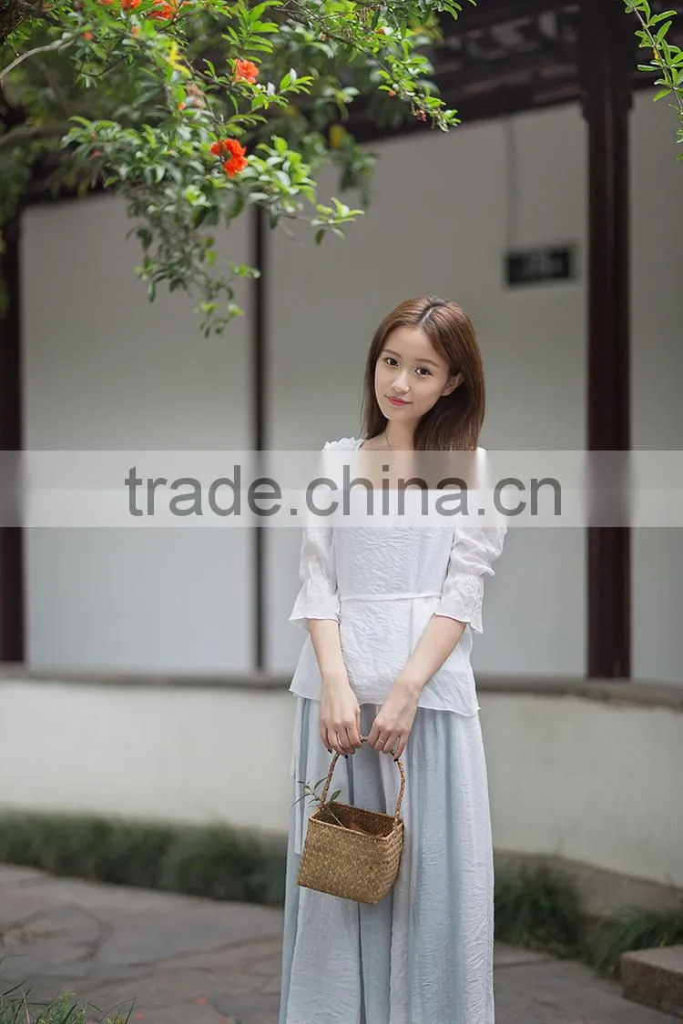 Chinese wind restoring ancient ways is pure color shirt
