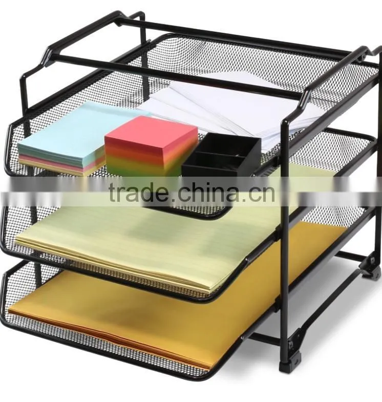 Black Metal Wire 4 Compartment Office Desk Drawer Organizer Tray / Open Storage Bin Basket Rack