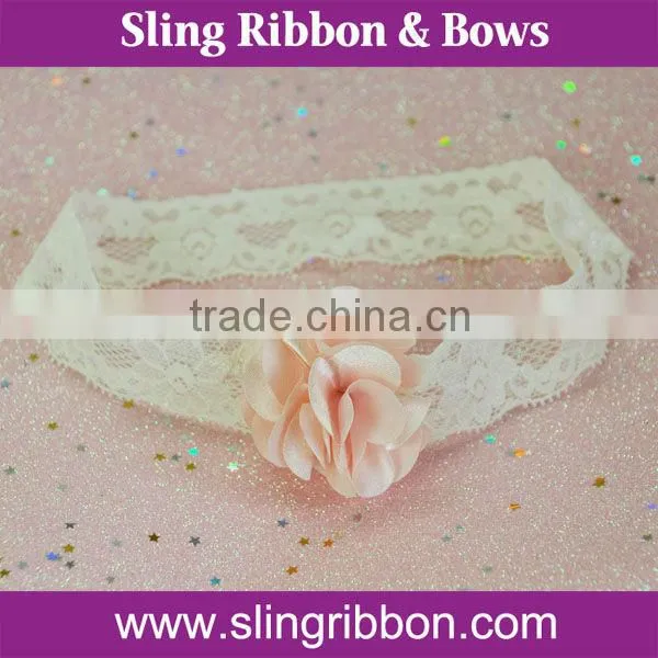 Elastic Ribbon Headband With Organza Flower