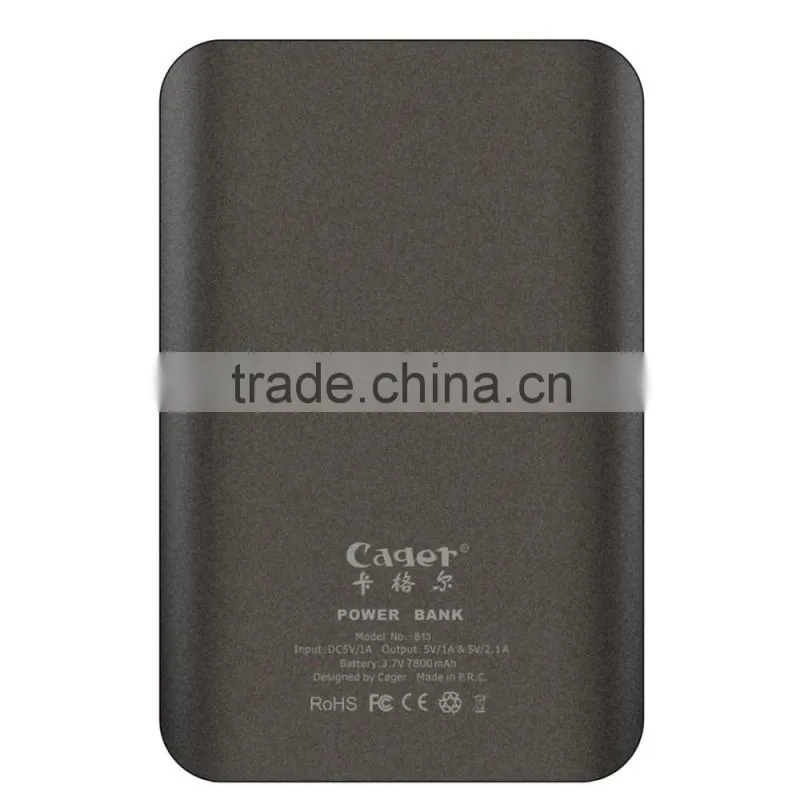 Cager B13 7800mAh Smart Power Bank External Battery Dual USB for iPhone/for iPad/for Samsung/for HTC/Xiaomi