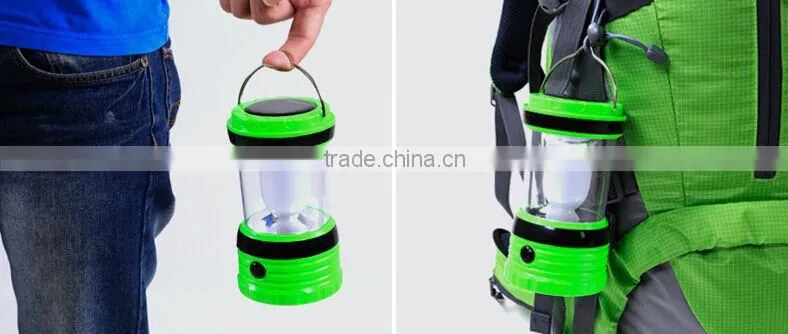 led rechargeable solar camping light lantern use for outdoor activities with solar&mobile phone charger function