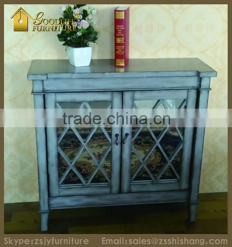 Antiqued Finish Wooden 2-Door Console Display Cabinet