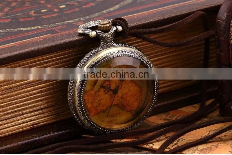 Vintage Australia Map Pendant Fob Necknace Chain Quartz Pocket Sport Watch