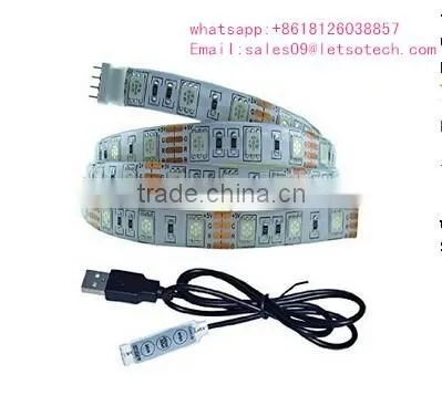 CE ROHS approved 5V SMD5050 USB strip light IP65 with controller and usb cable tv led backlight USB charged RGB LED strip