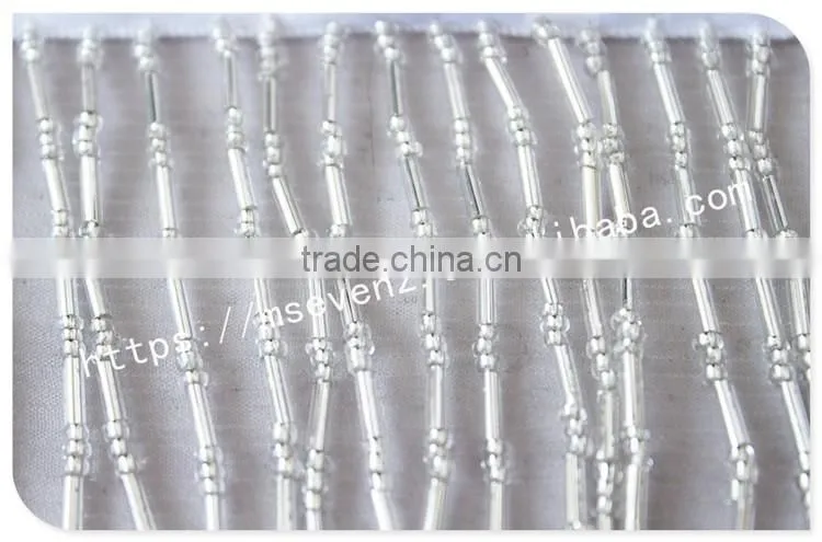 High quality 9.5cm width nylon handmade beaded custom ribbon fringes