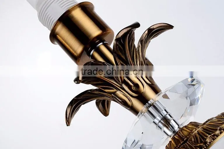 Brown lampshade clear K9 crystal table lamp with plated metal lampstand