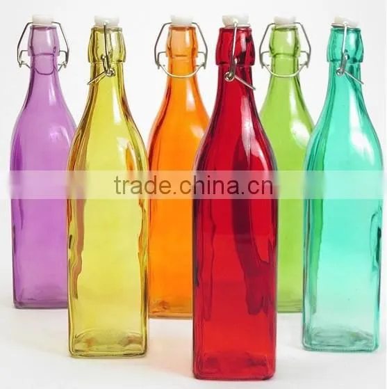 colorful spray colored glass table beer bottle with swing top lid